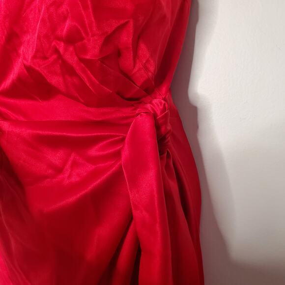 Reformation Justine 100% Silk High Slit One Shoulder Midi Dress Cherry Red 4 - Picture 7 of 9